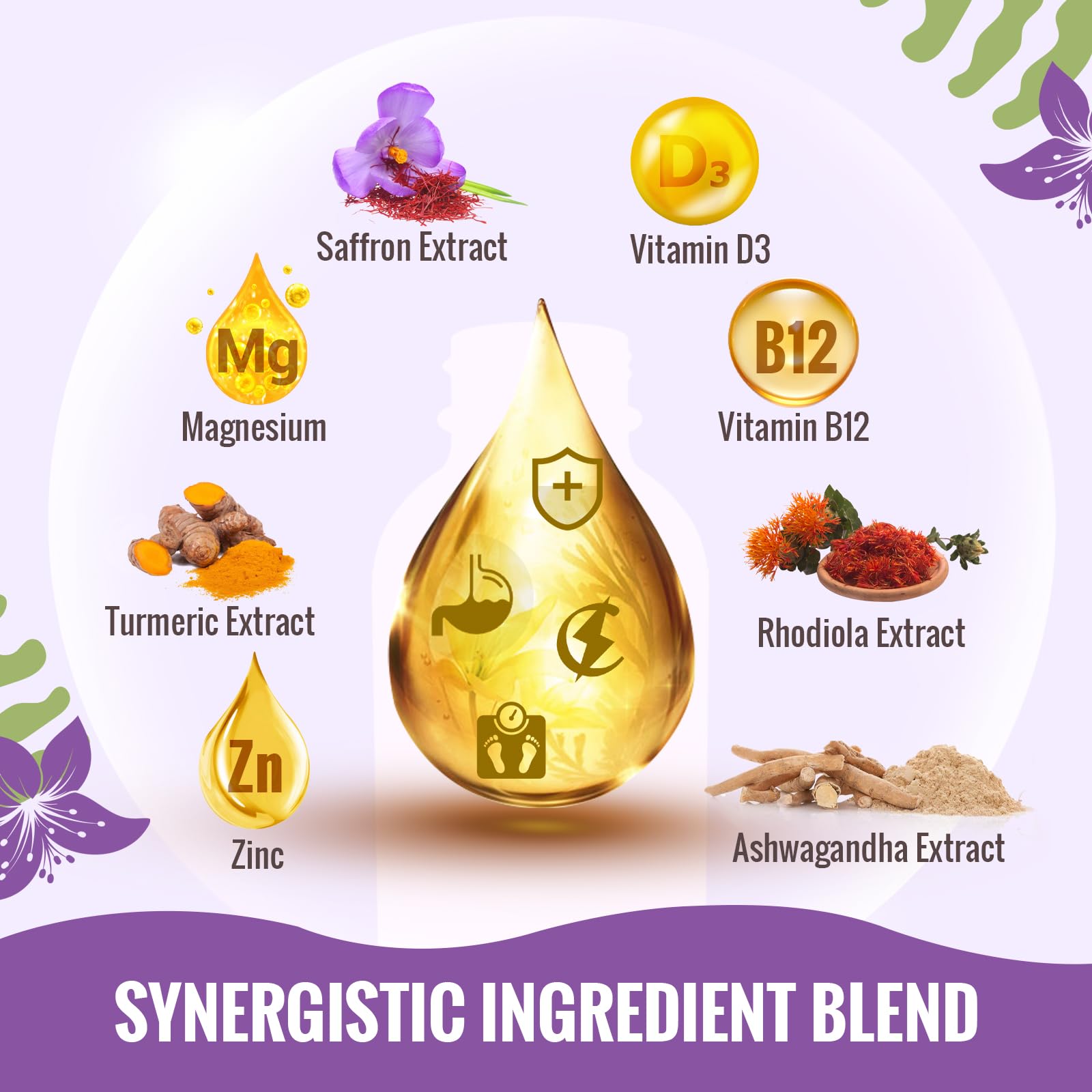 Resciency liposomal saffron drops bottle label highlighting clean ingredients