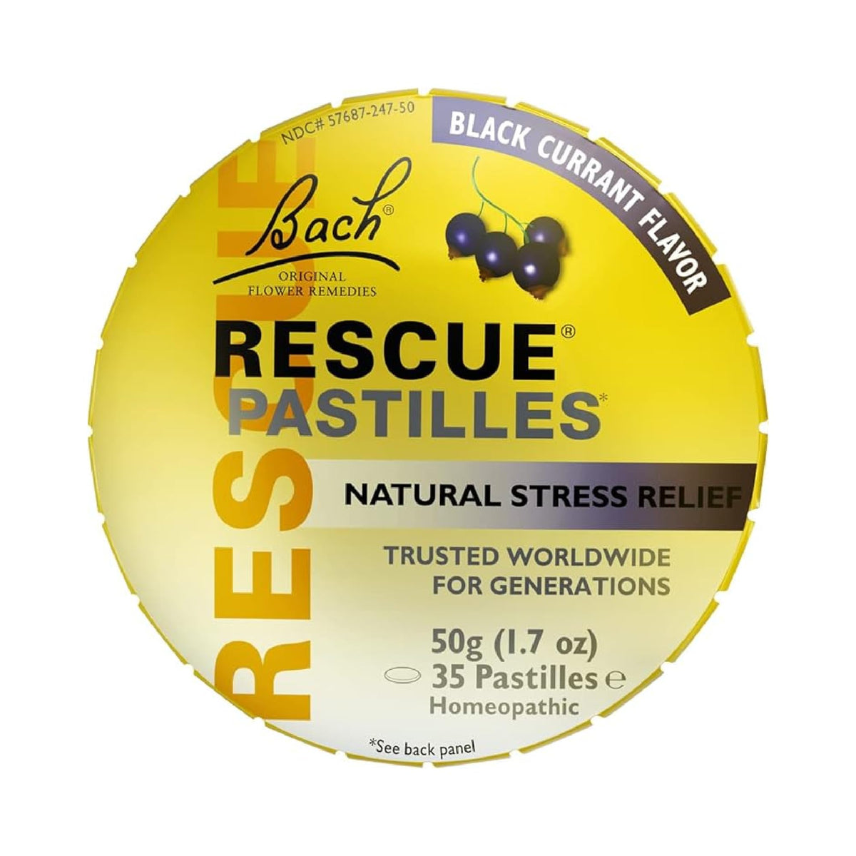 RESCUE Bach Blackcurrant Pastilles 2-pack front view for on-the-go calm