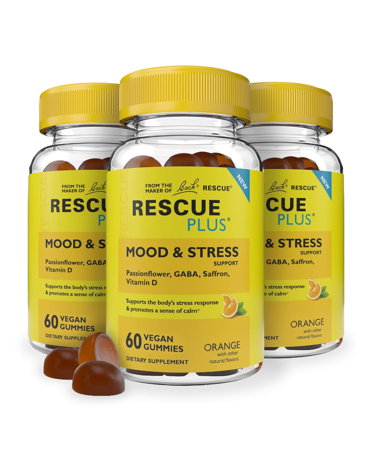 RESCUE Bach Plus Mood Gummies bottle for daytime calm support.