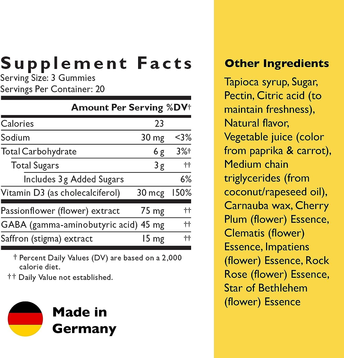 RESCUE Bach Plus Mood Gummies ingredients highlight saffron and passionflower.