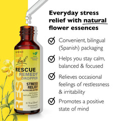 RESCUE Bach Remedy bottle close-up highlighting label and dropper.