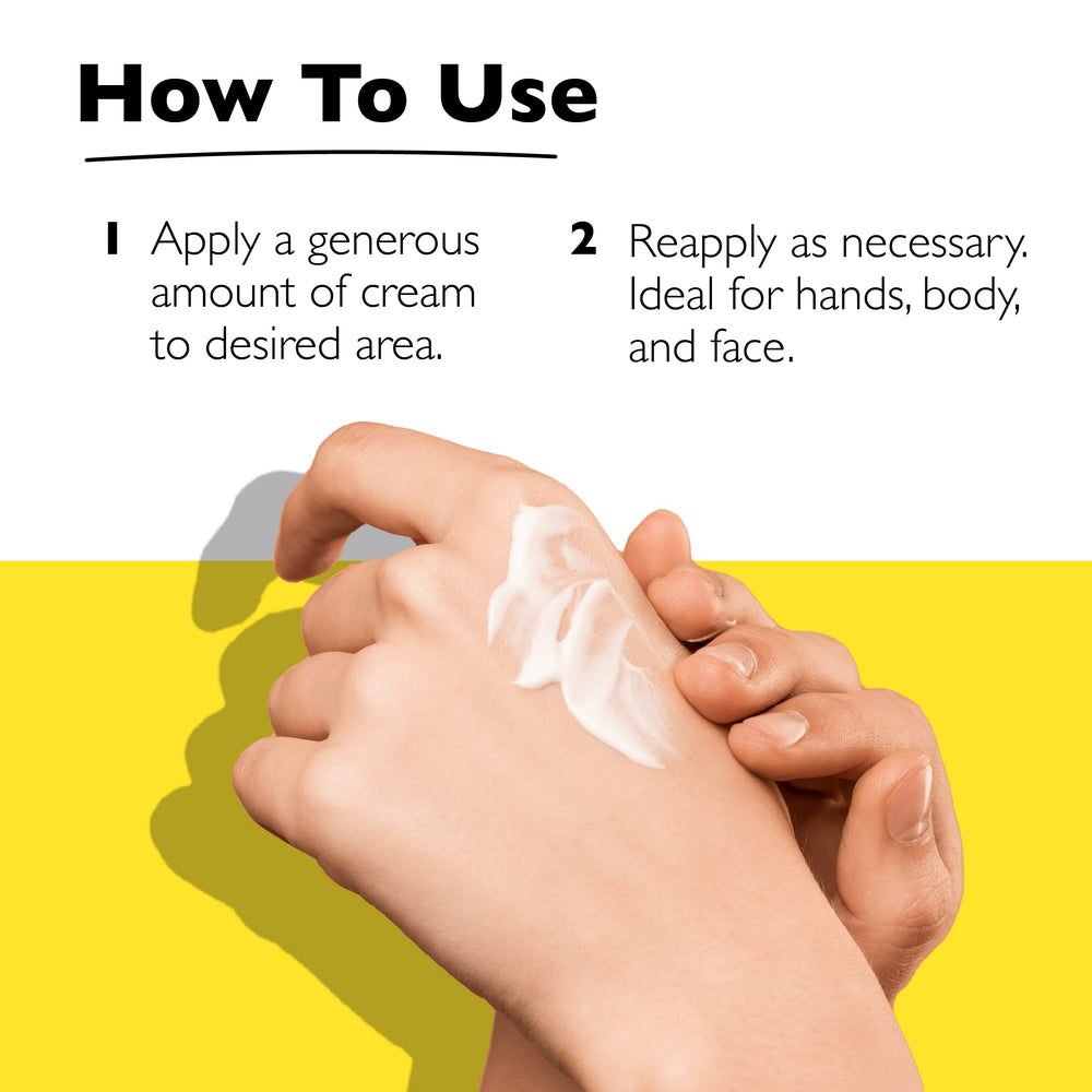 RESCUE Bach Rescue Cream on face, gentle and fragrance-free.