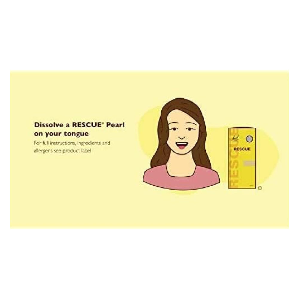 RESCUE Bach Rescue Pearls packaging showcases natural, homeopathic relief.