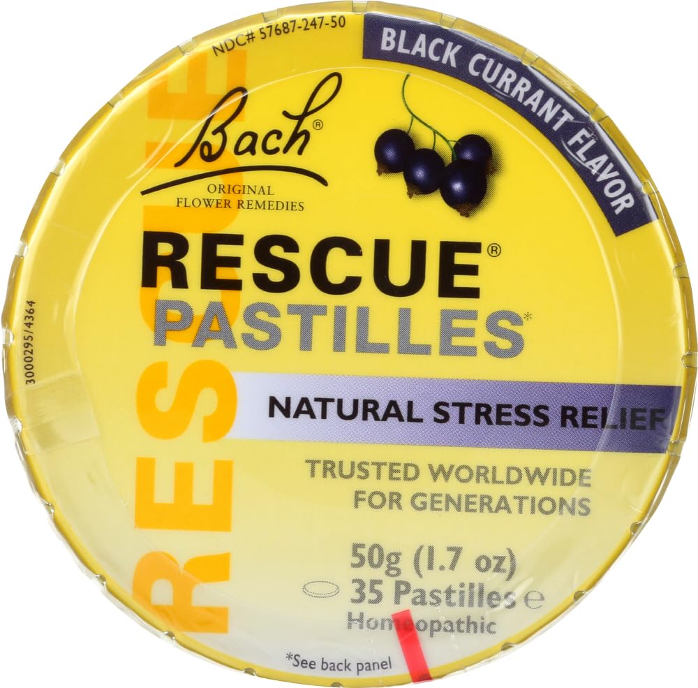 RESCUE Blackcurrant Pastilles front view, portable for on-the-go mood support