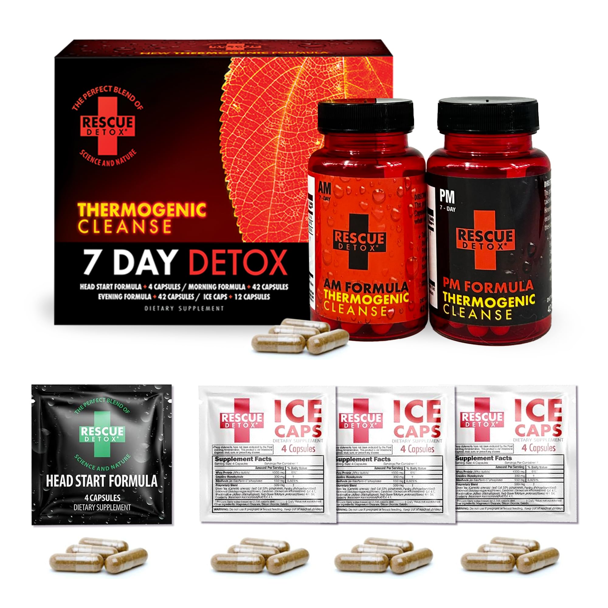 Rescue Detox 7 Day Thermogenic Kit packaging ready for a cleansing routine.