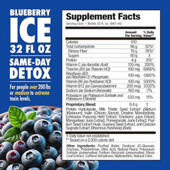 Rescue Detox ICE Blueberry bottle back view highlights ingredients and usage notes