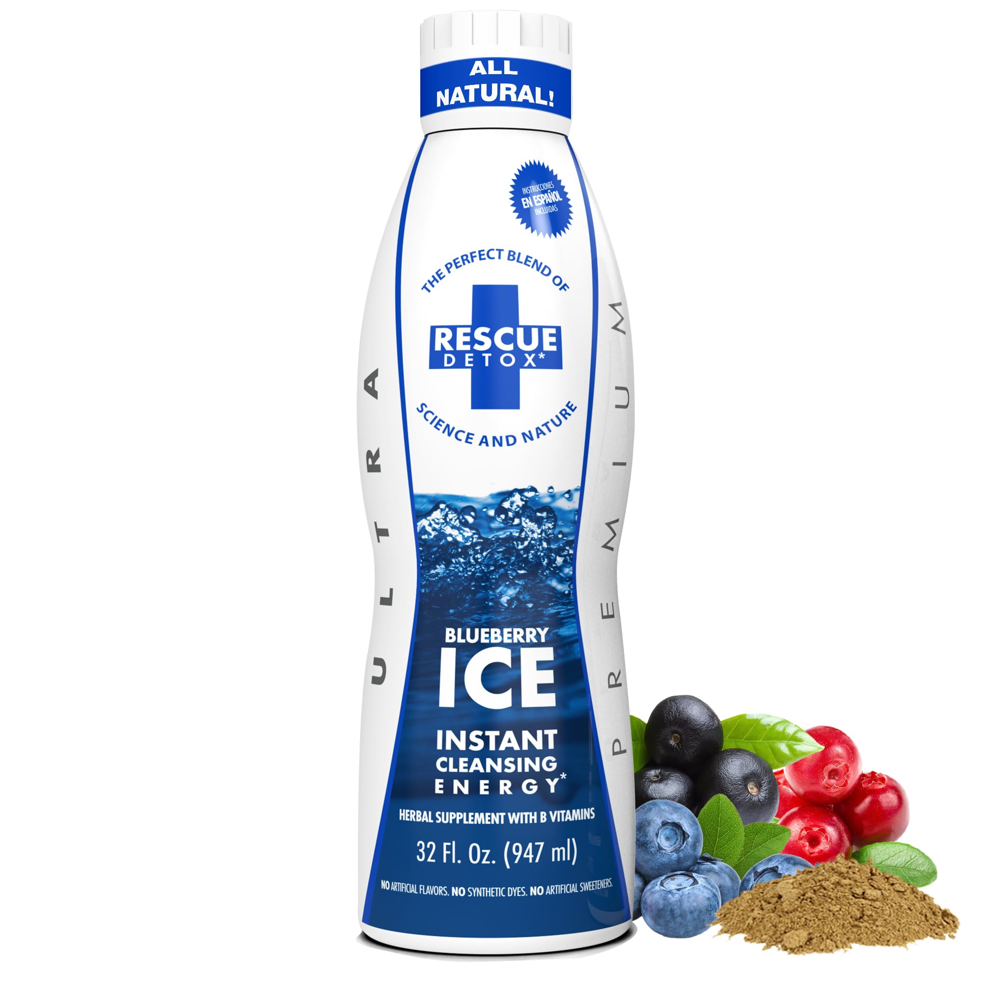 Rescue Detox ICE Blueberry bottle front view for maximum strength cleansing support