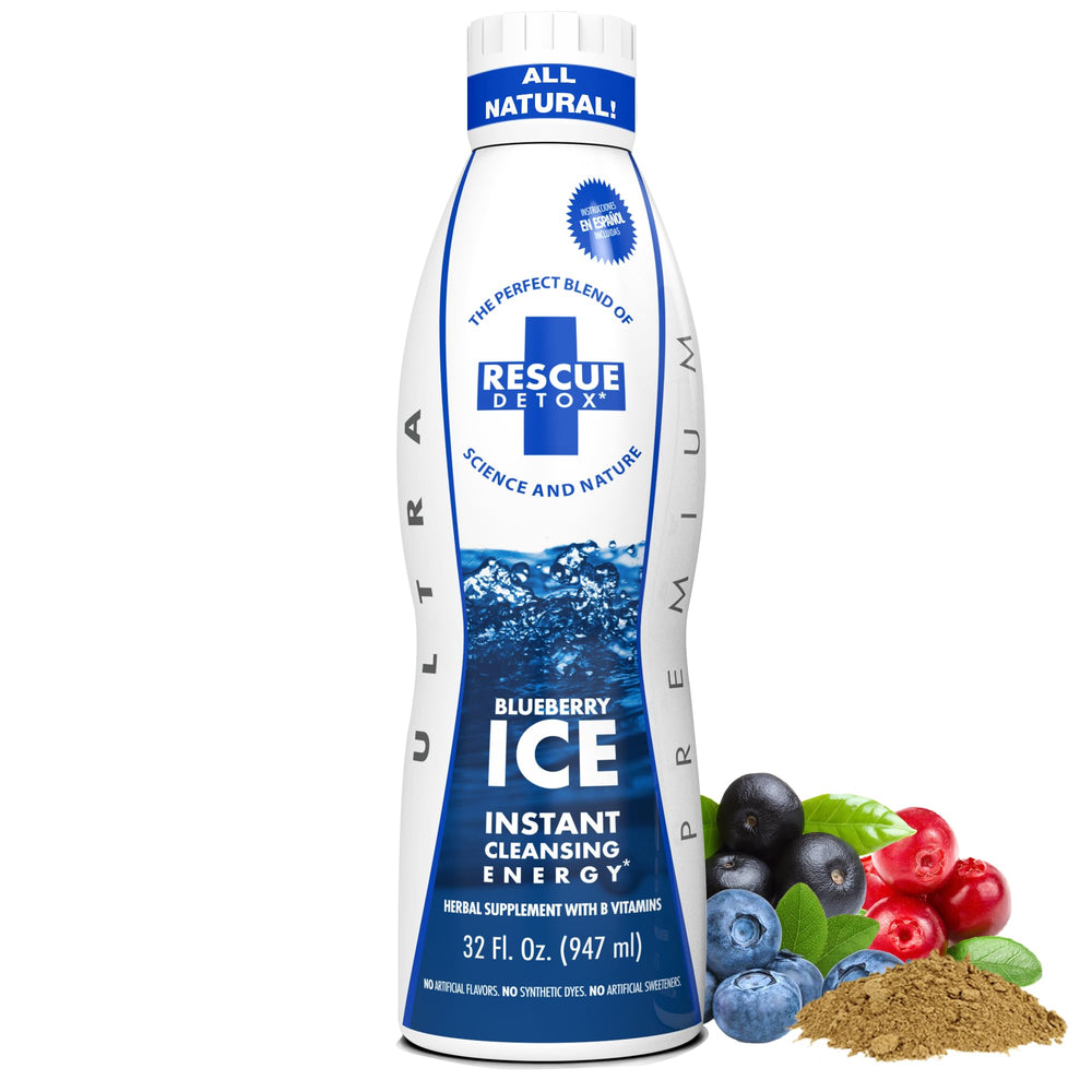 Rescue Detox ICE Blueberry bottle front view for maximum strength cleansing support