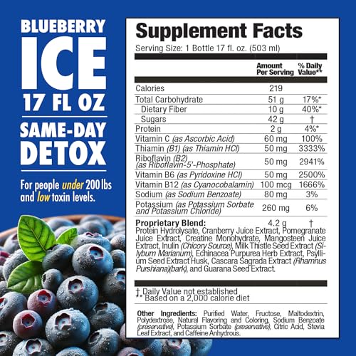 Rescue Detox ICE blueberry bottle pour highlights refreshing taste during routines