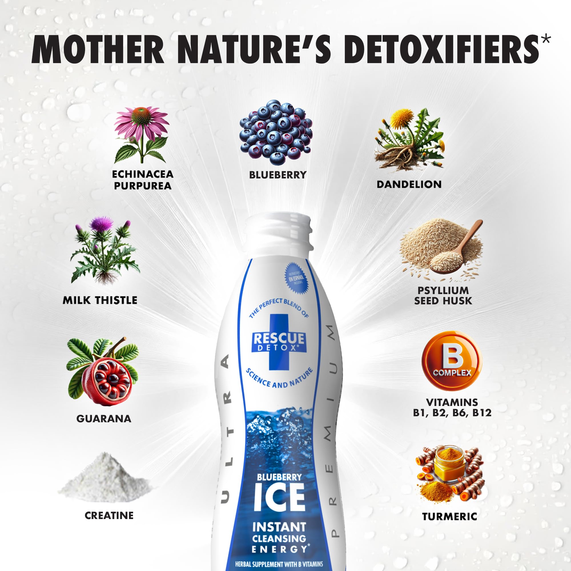 Rescue Detox ICE Blueberry mix dissolves in water for a refreshing beverage