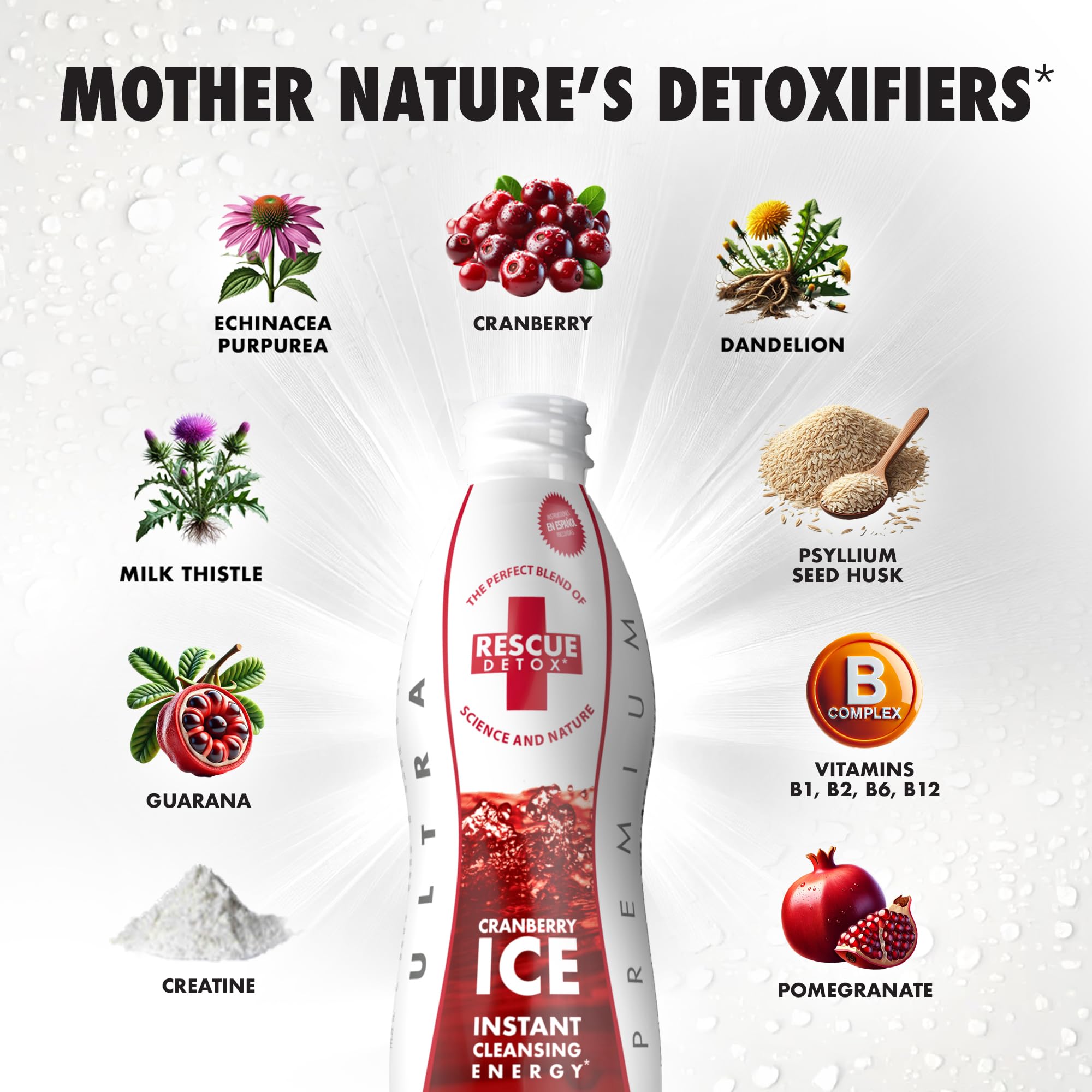 Rescue Detox ICE Cranberry measuring cup suggesting preparation ease