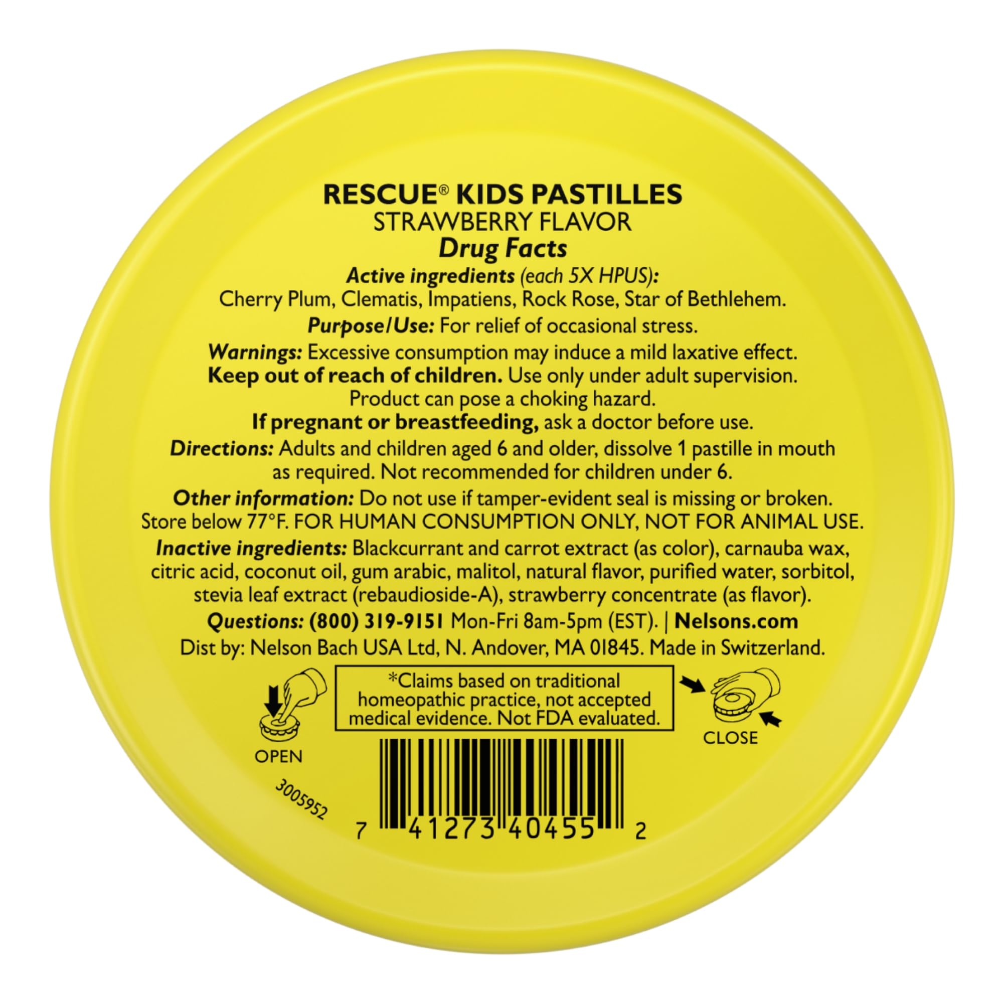 RESCUE Kids Pastilles bottle highlighting a safe, plant-based calming option.
