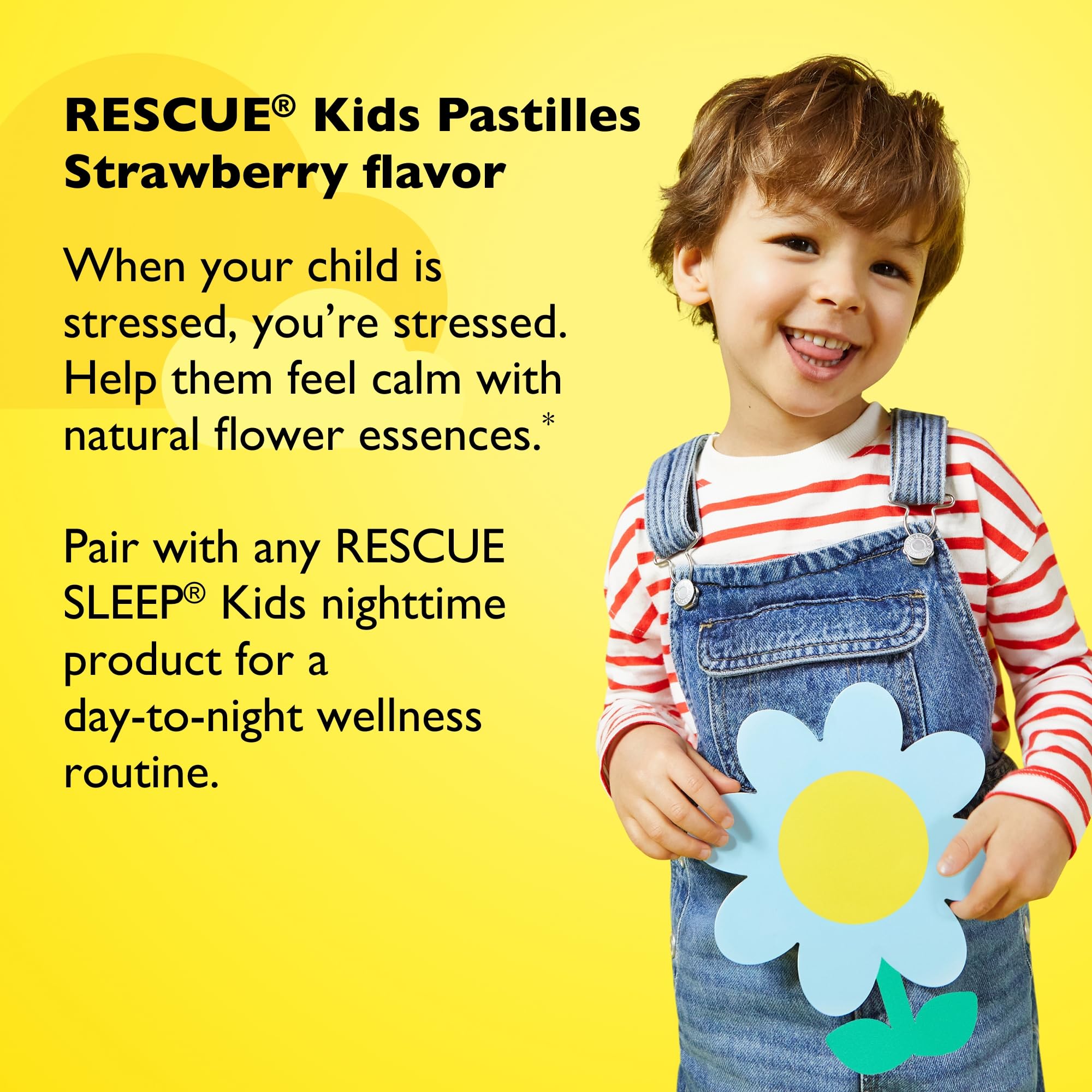 RESCUE Kids Pastilles packaging front shows natural strawberry flavor.