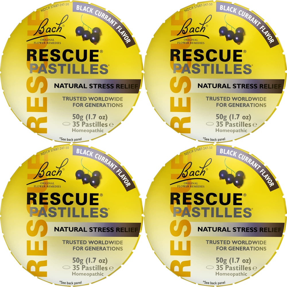 RESCUE pastilles black currant box showcasing sugar-free calming option for daily use