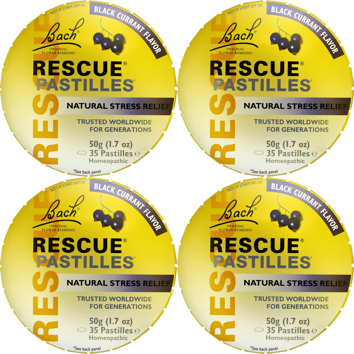 RESCUE pastilles black currant box showcasing sugar-free calming option for daily use