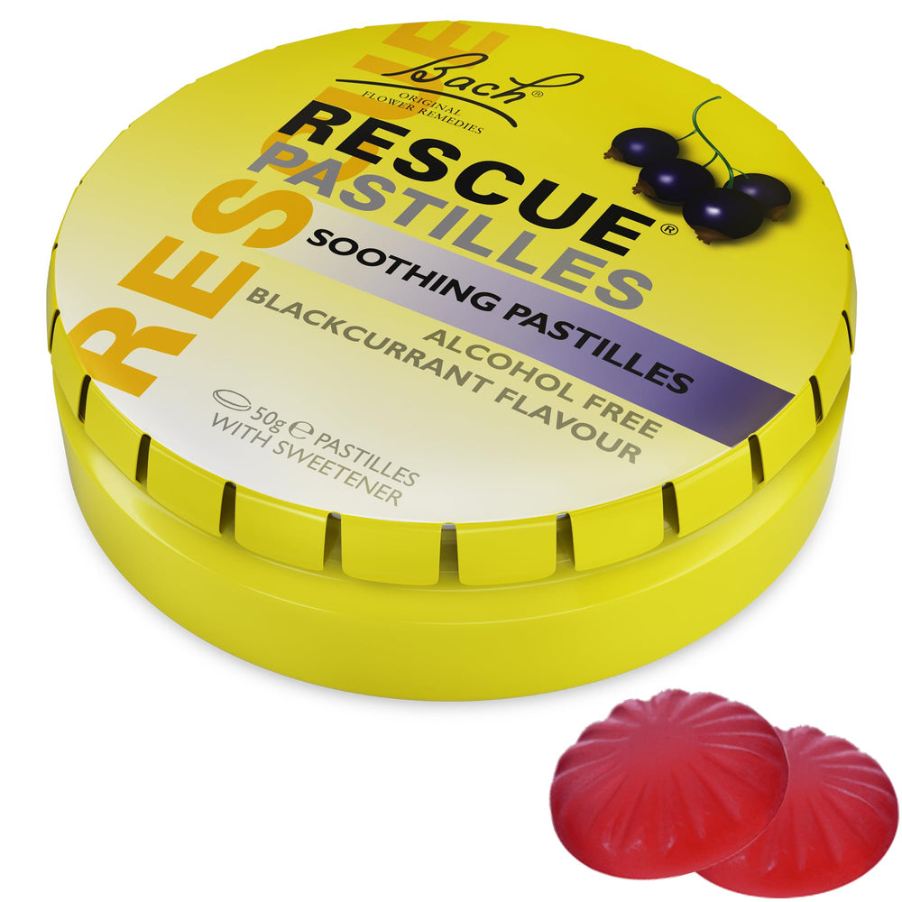 RESCUE Pastilles in black currant tin offer on-the-go calm during hectic days.