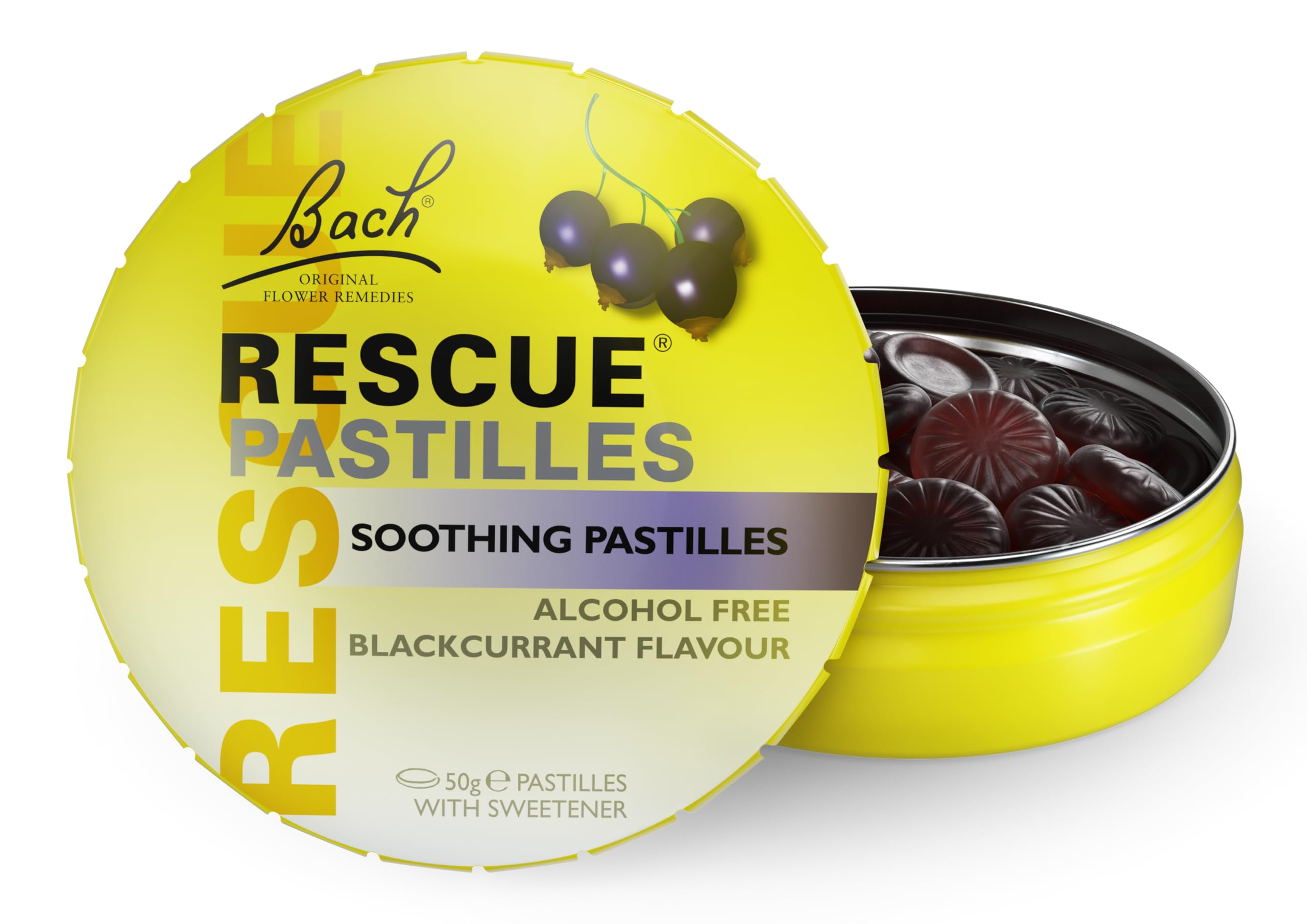 RESCUE Pastilles click-shut tin keeps freshness and travel-friendly packaging.