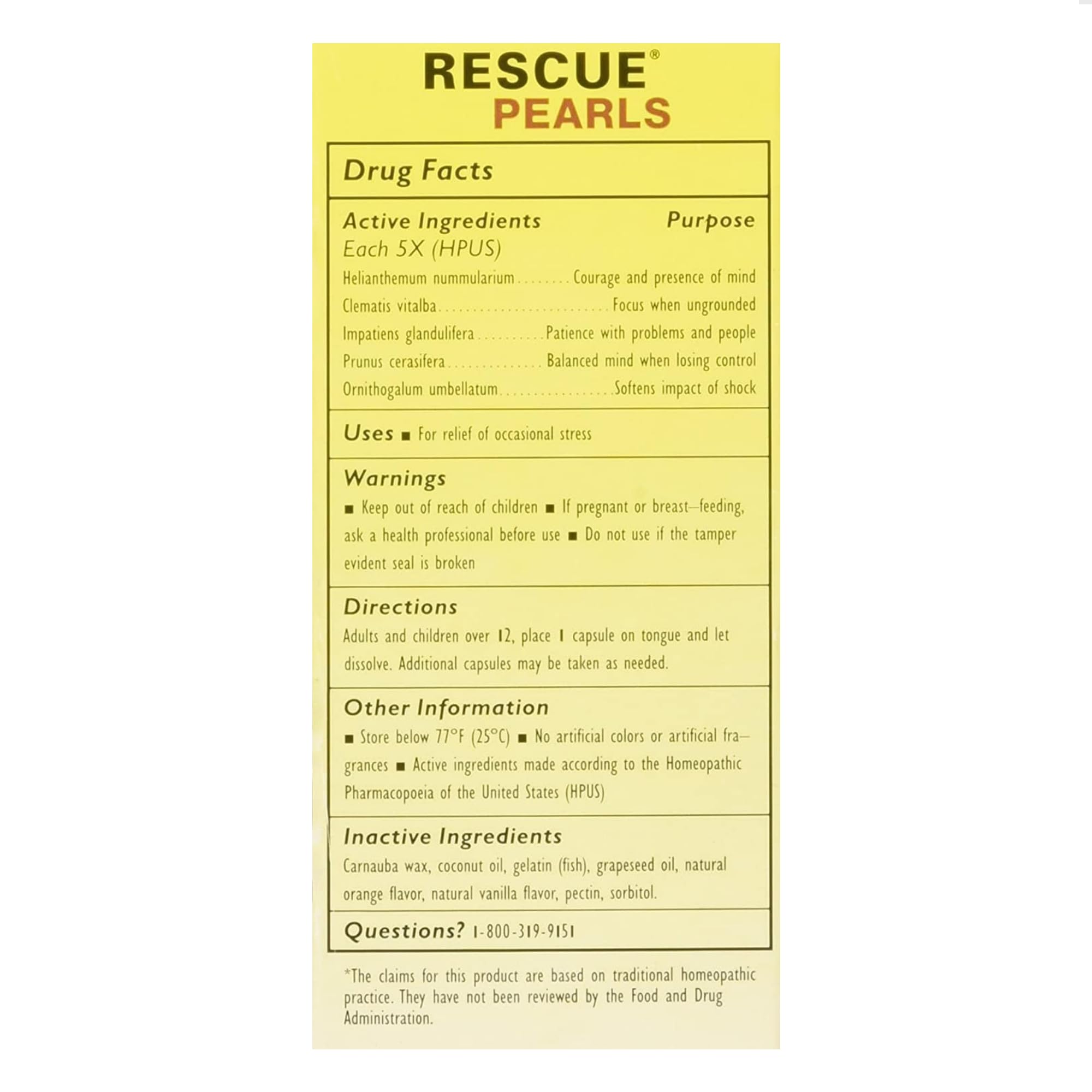RESCUE Pearls capsules close-up highlighting dissolvable, non-habit forming formula.