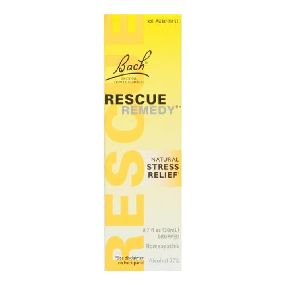 RESCUE REMEDY bottle label close-up highlighting the flower blend