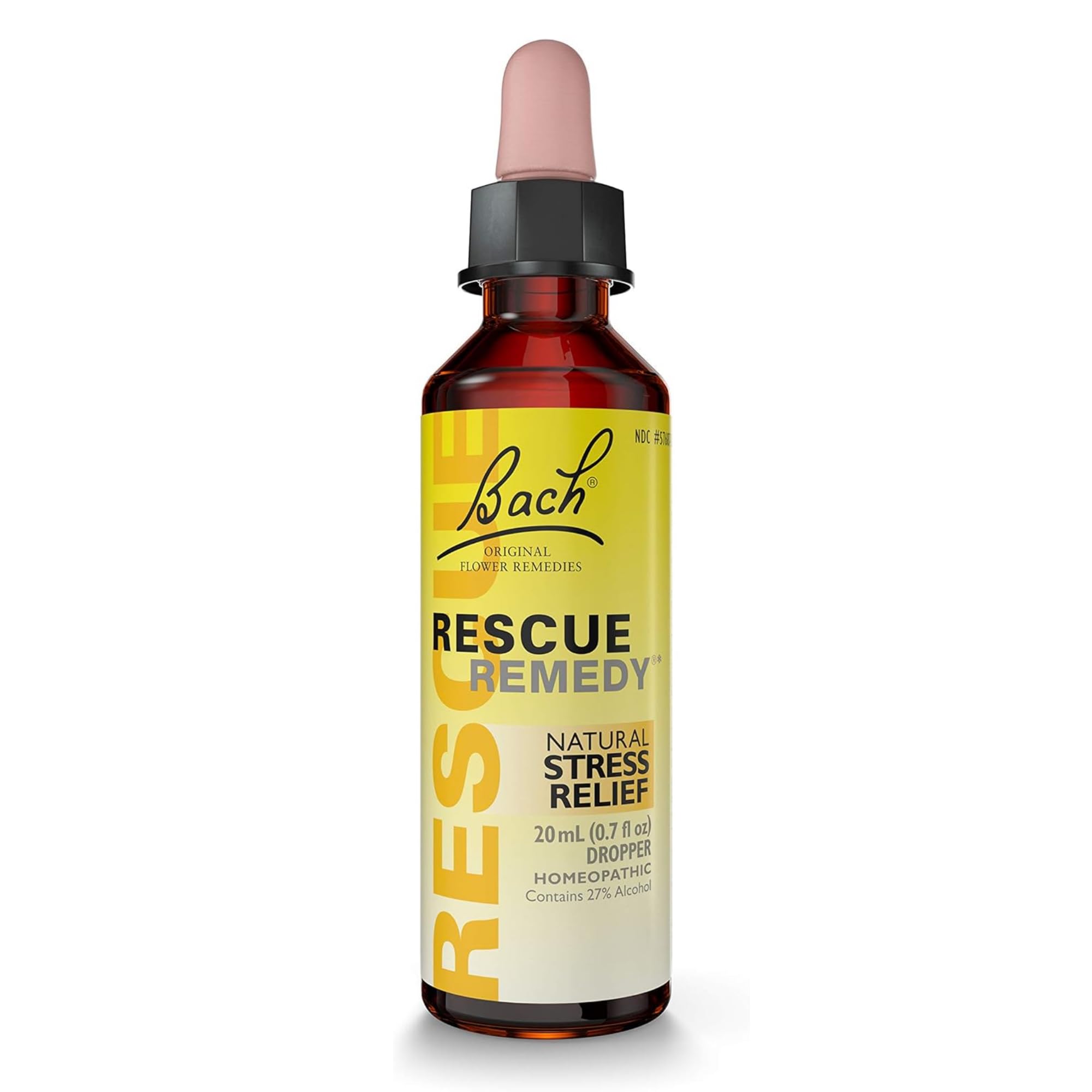 RESCUE REMEDY dropper bottle front with yellow cap for on-the-go calm