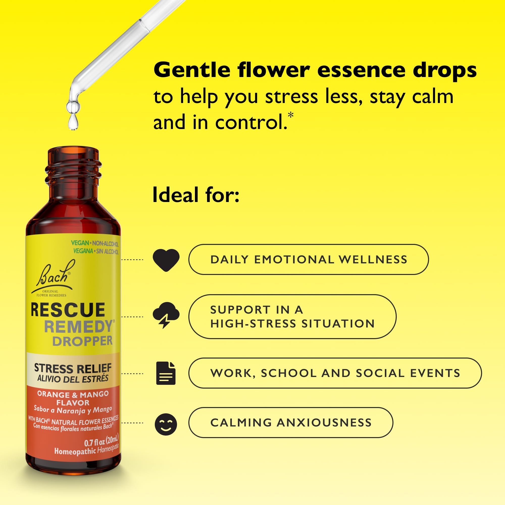 RESCUE Remedy orange mango label close-up highlights natural flavor and 20ml size