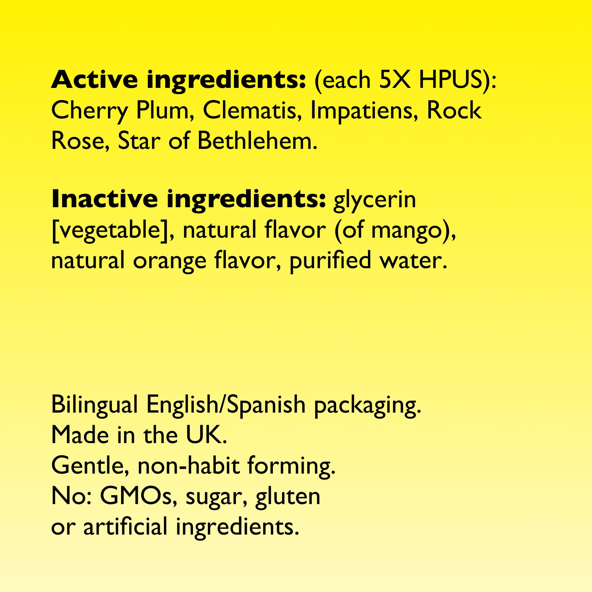 RESCUE Remedy orange mango packaging with bilingual labeling for clarity
