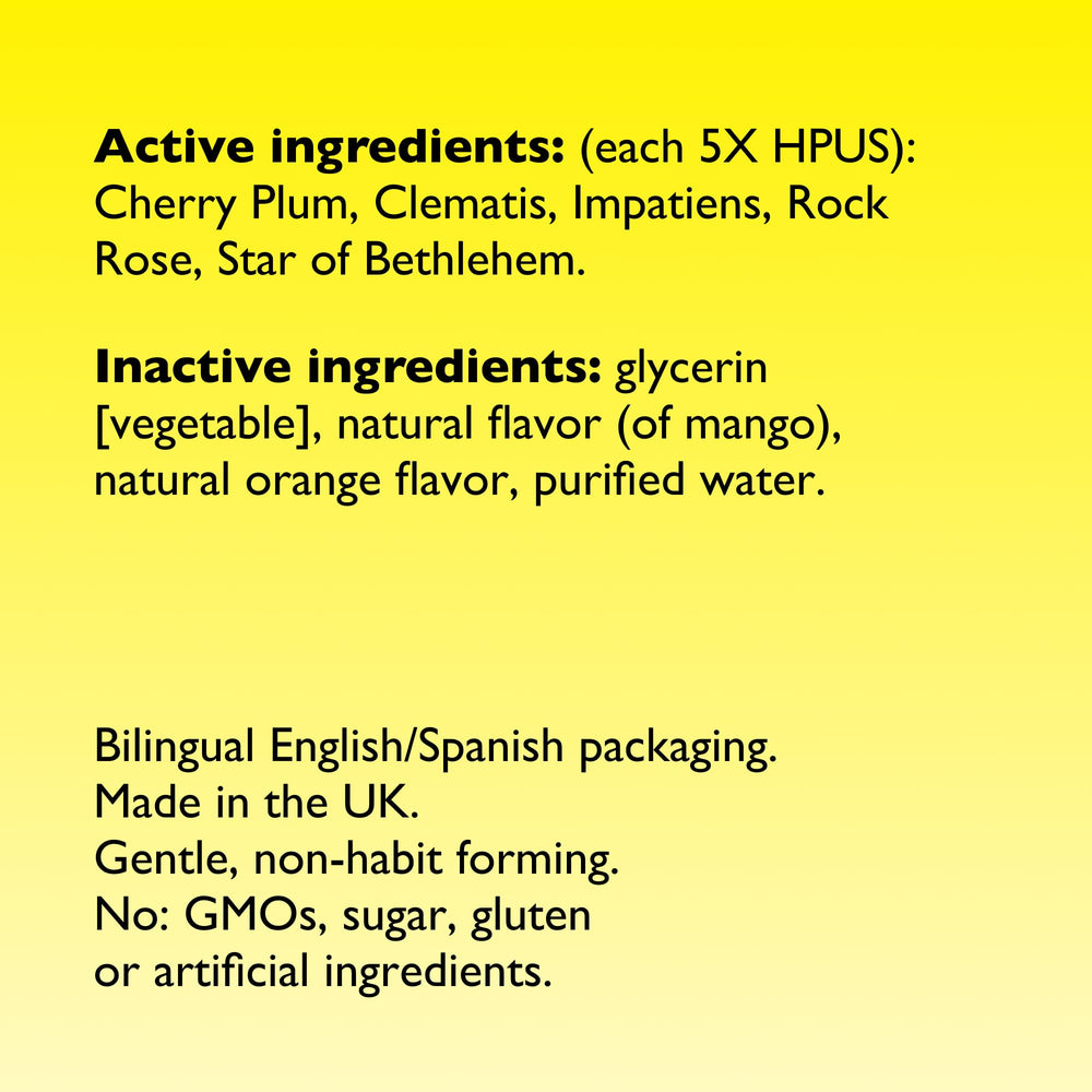 RESCUE Remedy orange mango packaging with bilingual labeling for clarity