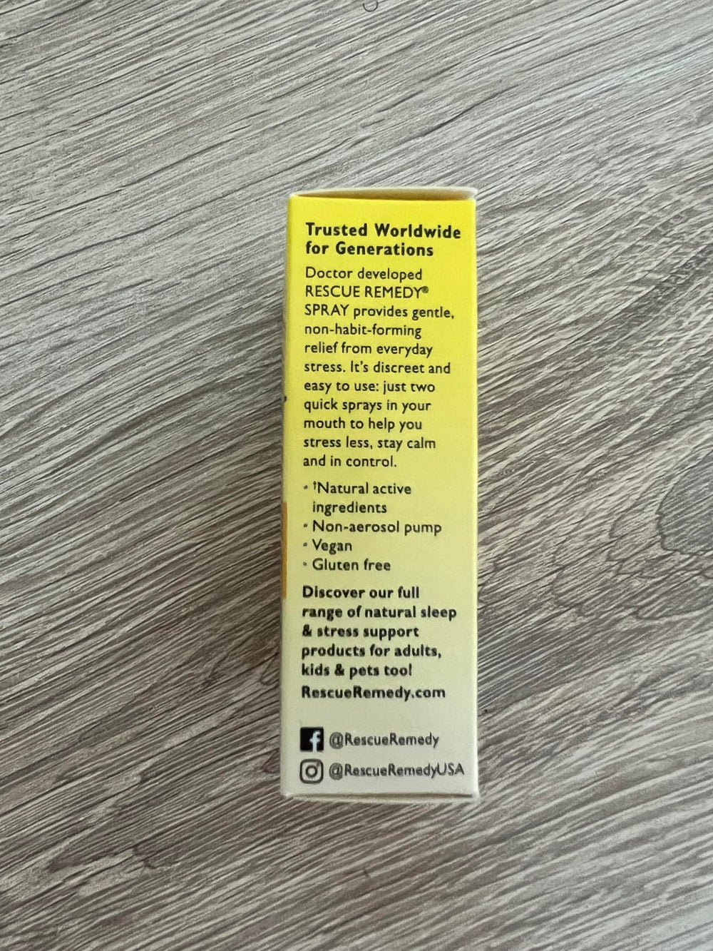 RESCUE Remedy vegan formulation highlighted on packaging for clean use.