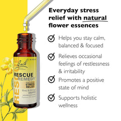 RESCUE Rescue Remedy yellow dropper emphasizes easy, quick stress support.