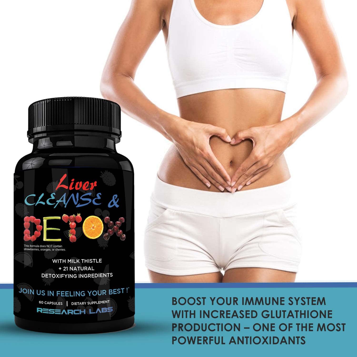 Research Labs Liver Detox capsules closeup emphasizes high-quality herbal formula