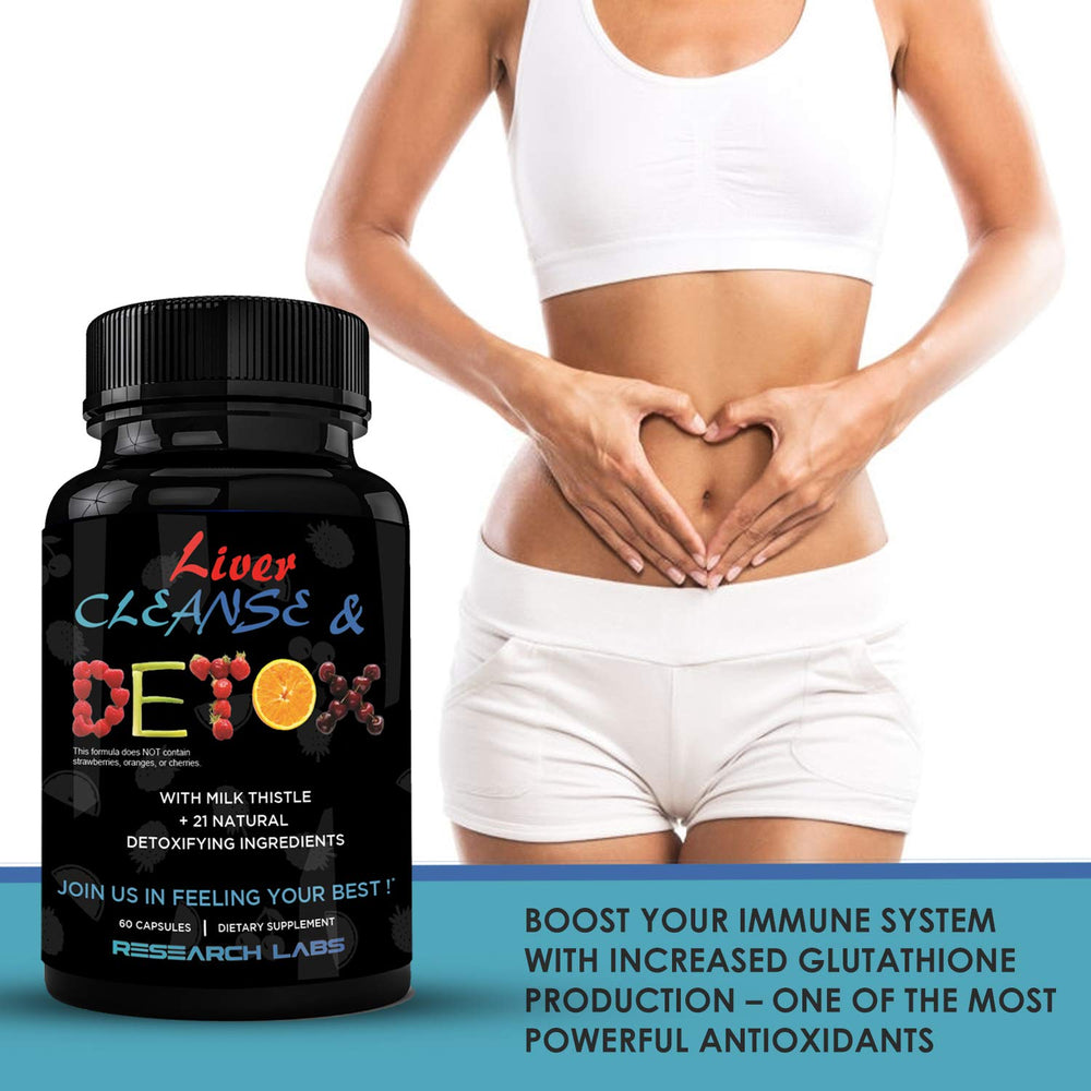 Research Labs Liver Detox capsules closeup emphasizes high-quality herbal formula