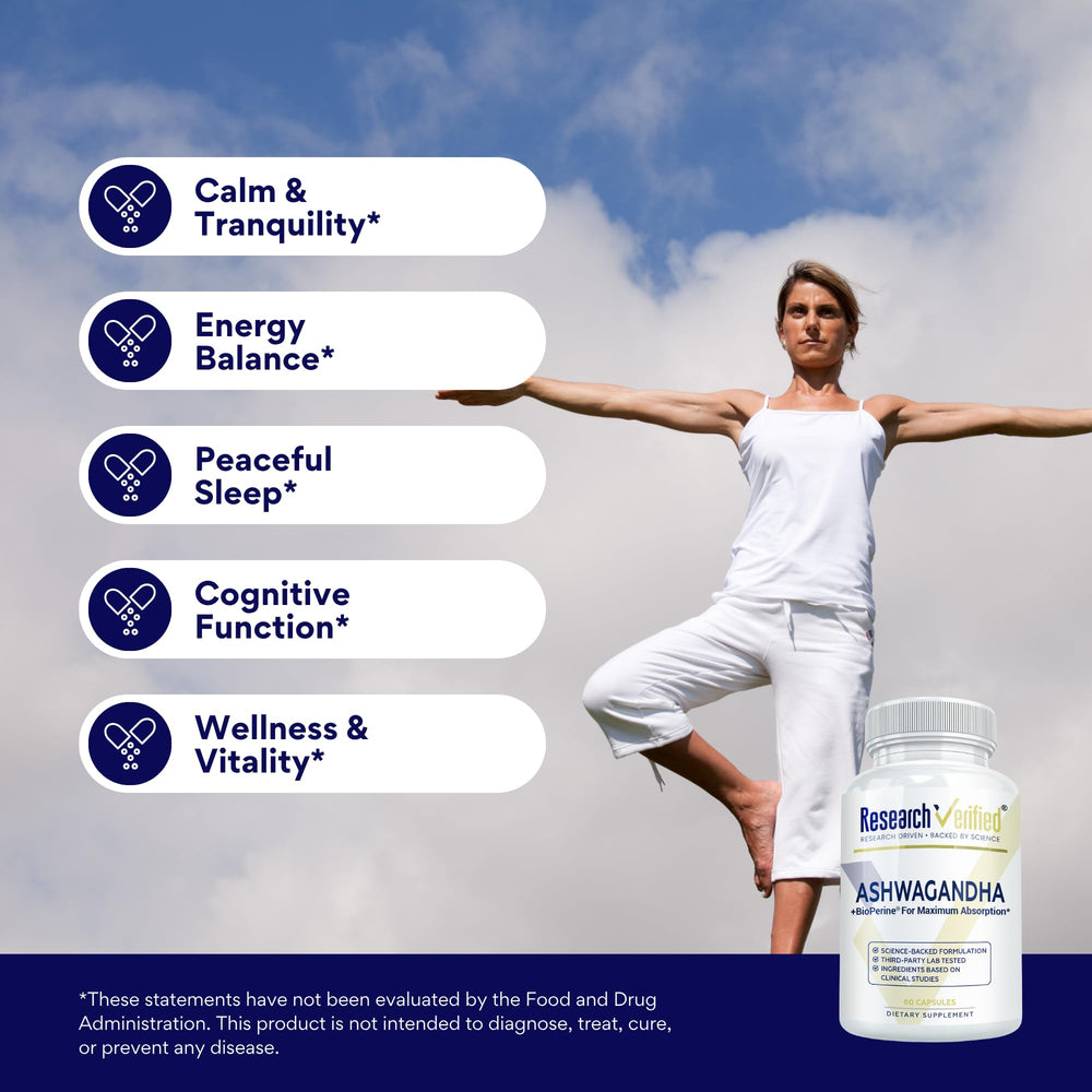 Research Verified Ashwagandha capsules with ginger root for enhanced absorption.