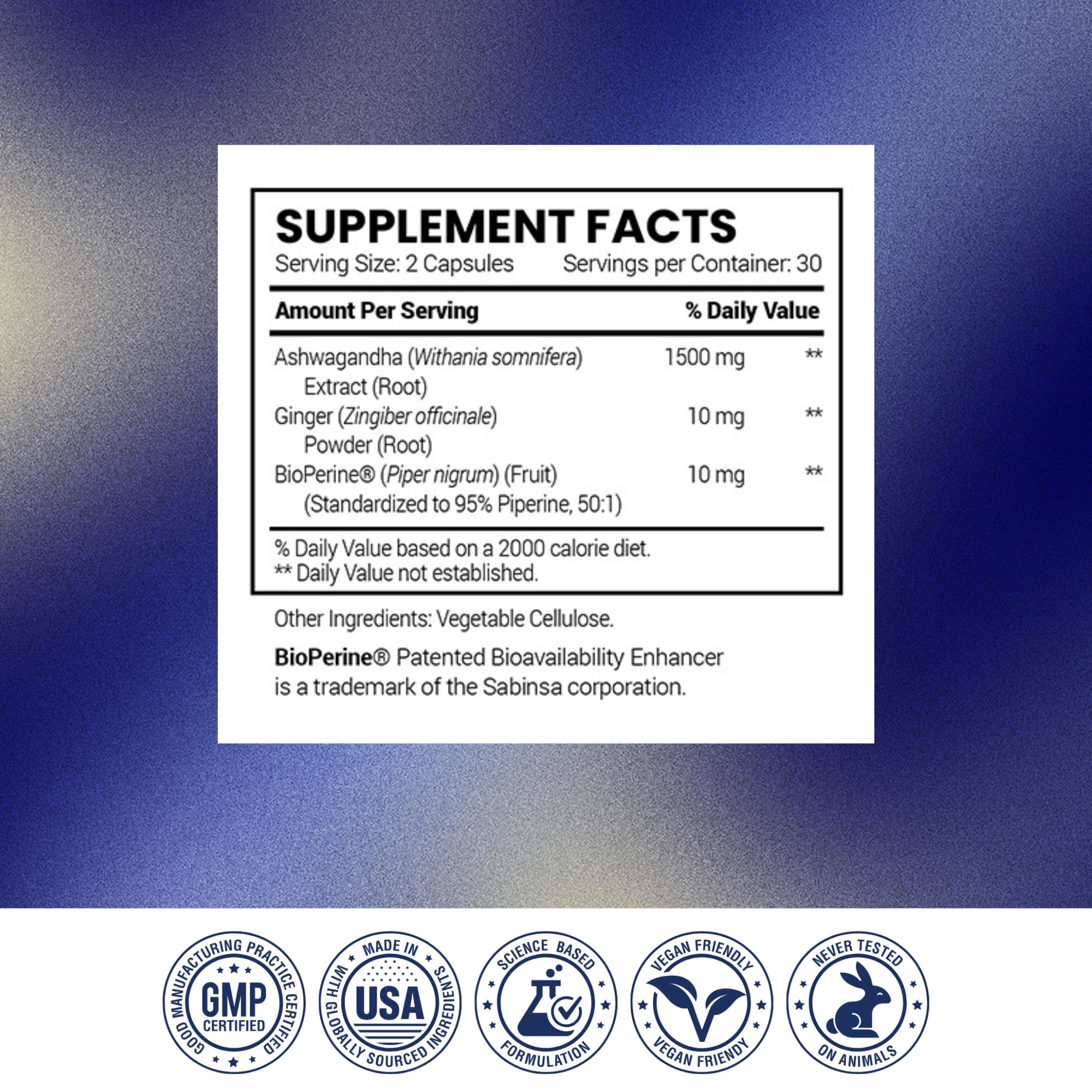 Research Verified Ashwagandha bottle packaging designed for daily use.