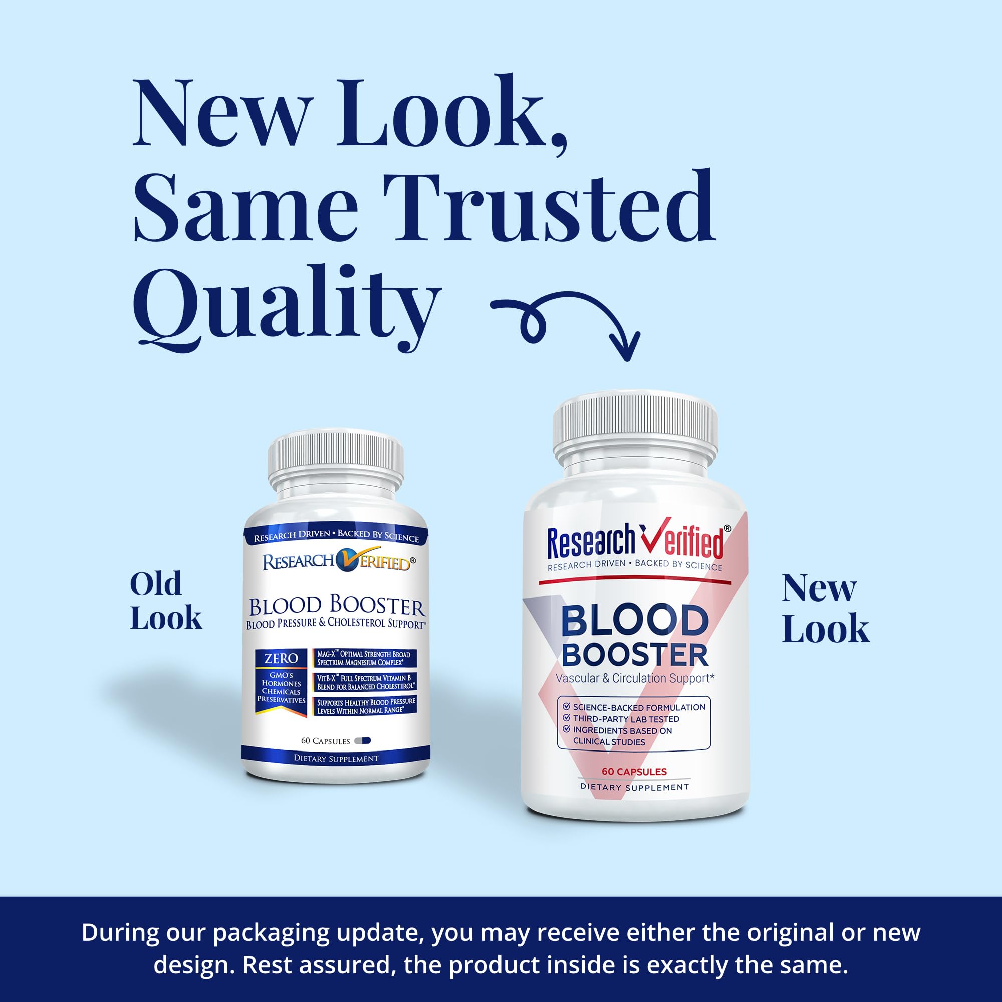 Research Verified Blood Booster bottle label highlighting high-quality ingredients