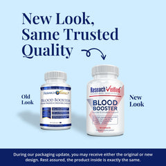 Research Verified Blood Booster bottle label highlighting high-quality ingredients
