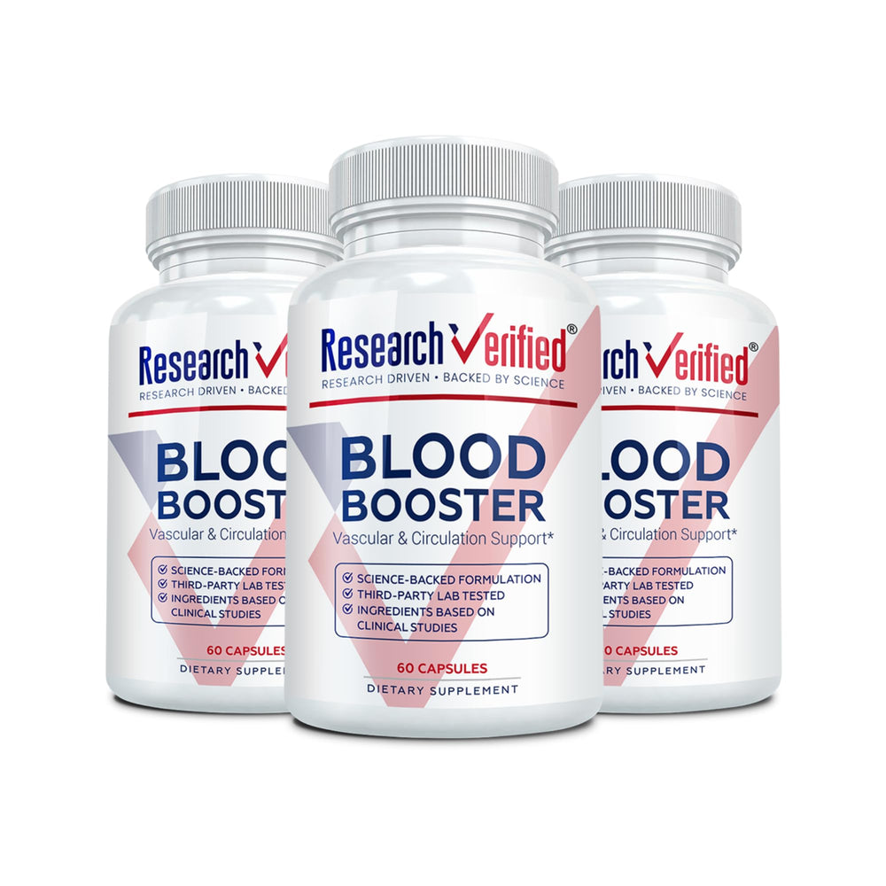 Research Verified Blood Booster capsules closeup for everyday cardiovascular support