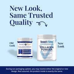 Research Verified Collagen Powder label closeup highlights non-GMO and USA-made quality