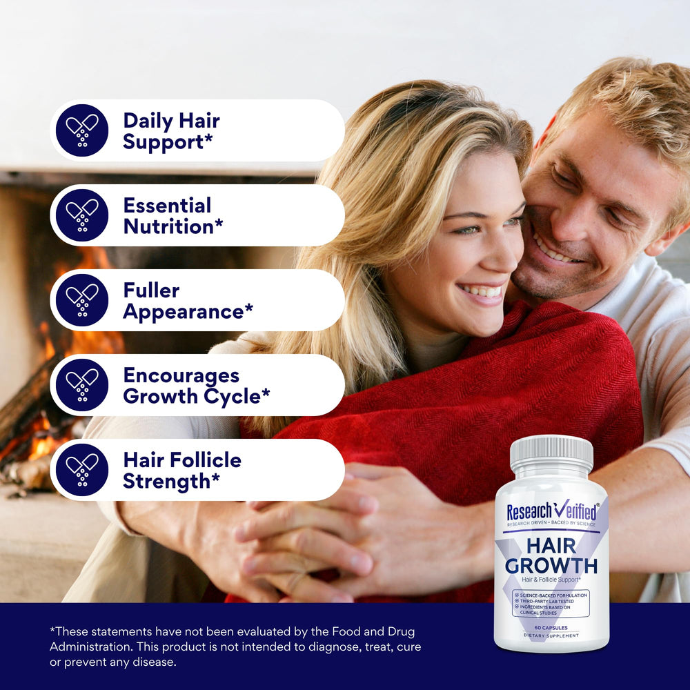 Research Verified Hair Growth Support label details highlight key ingredients.