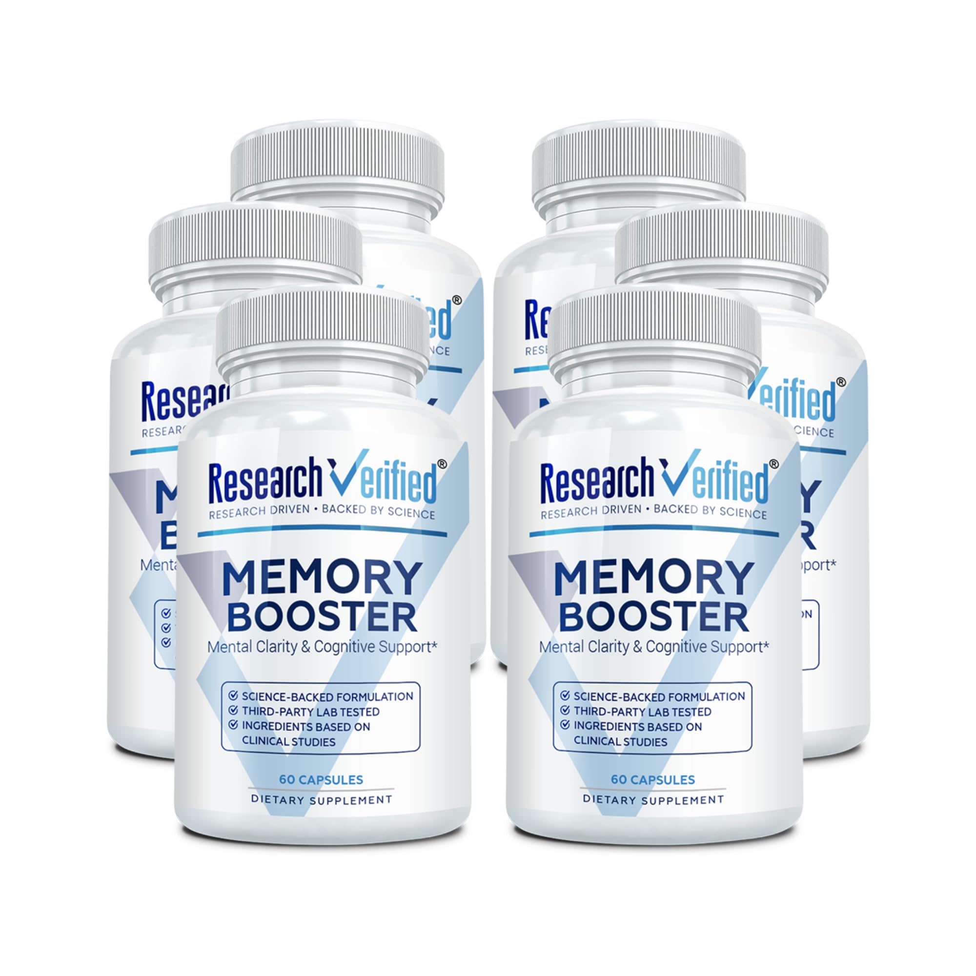 Research Verified Memory Booster bottle shown for daily cognitive support