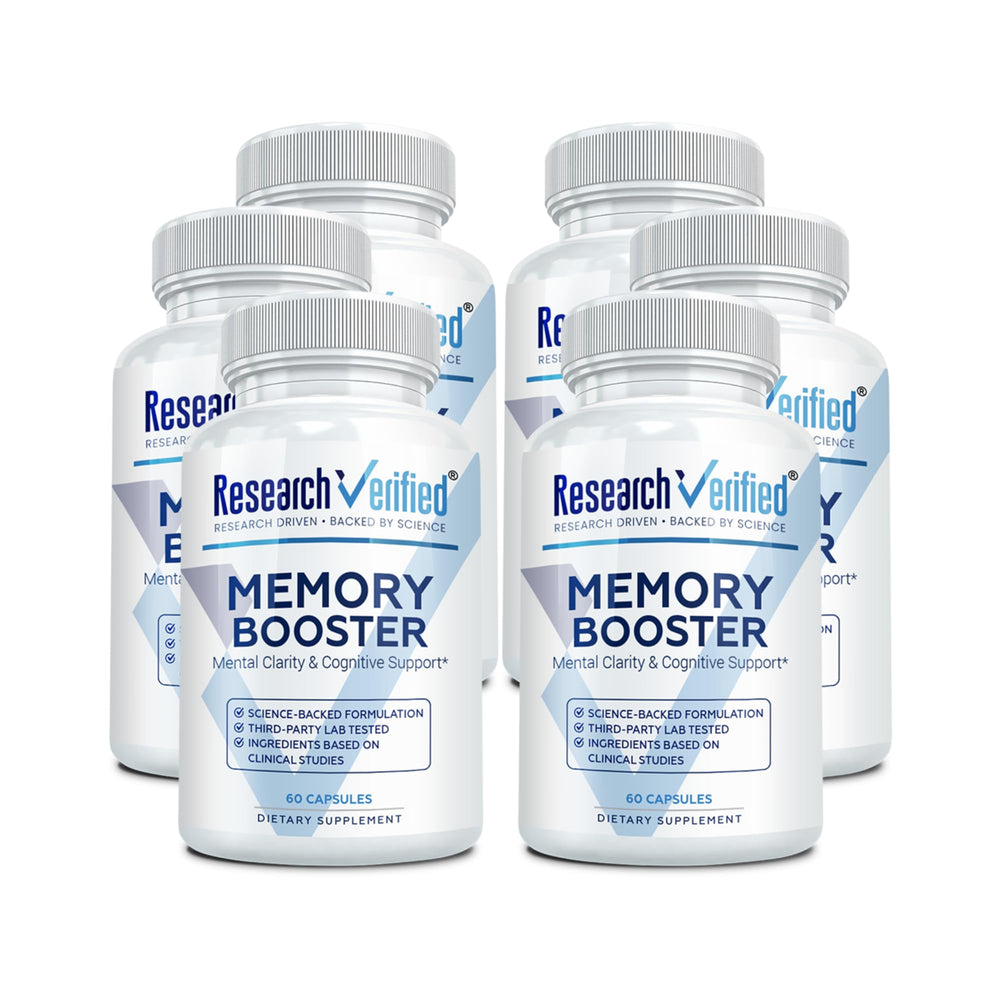 Research Verified Memory Booster bottle shown for daily cognitive support