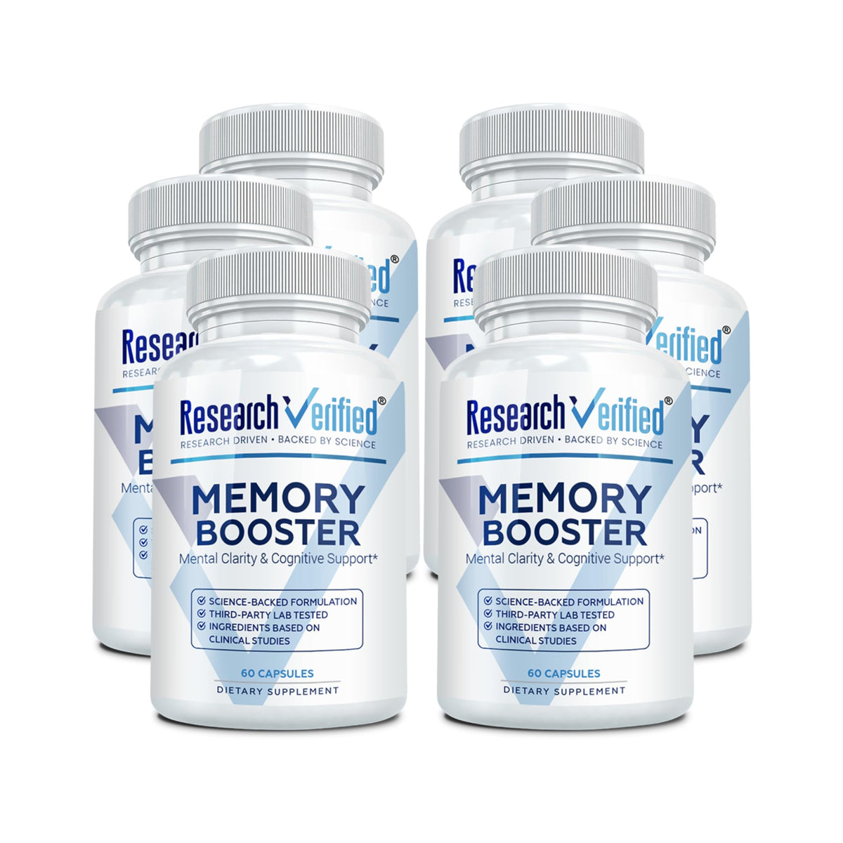 Research Verified Memory Booster bottle shown for daily cognitive support