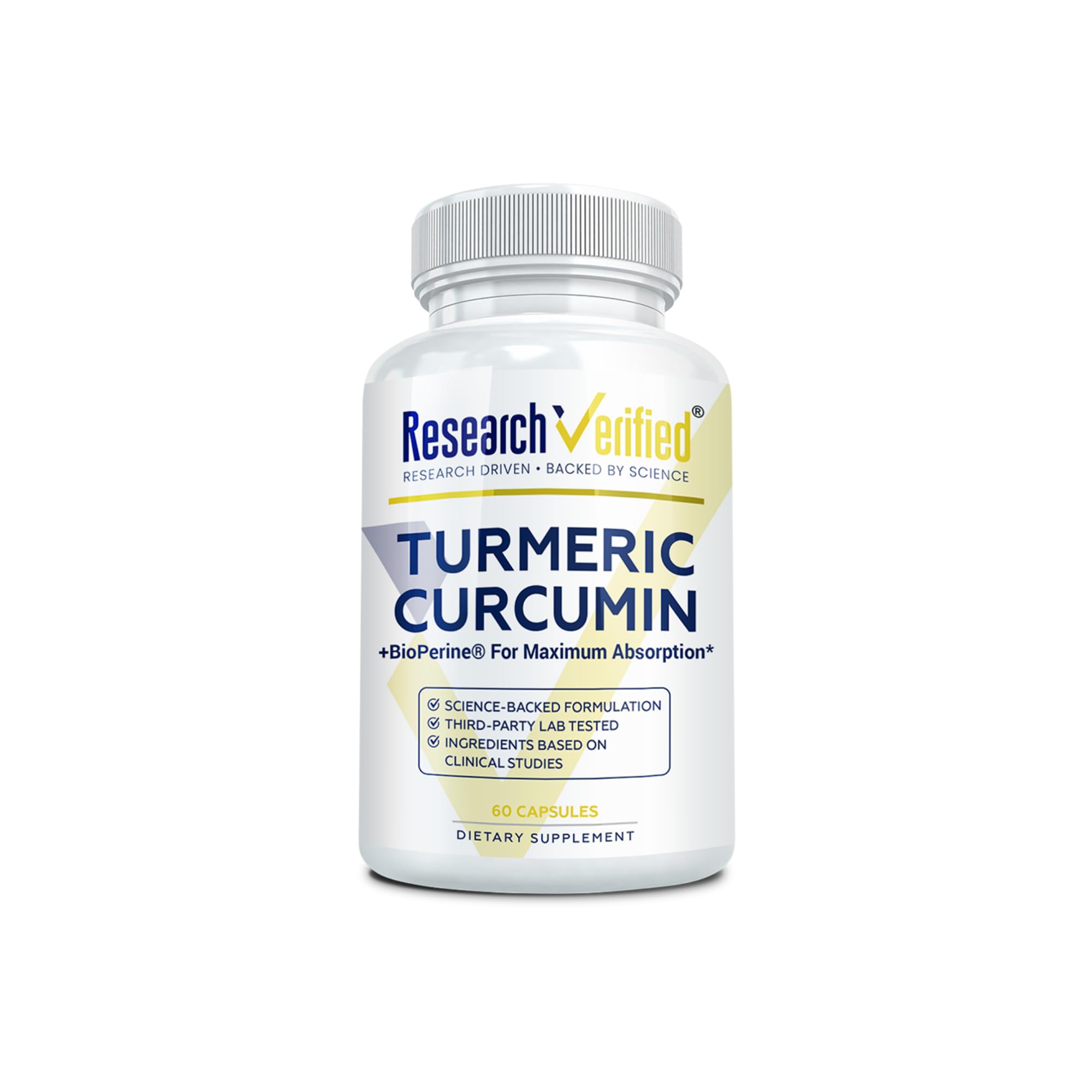 Research Verified Turmeric Curcumin bottle for daily antioxidant support.