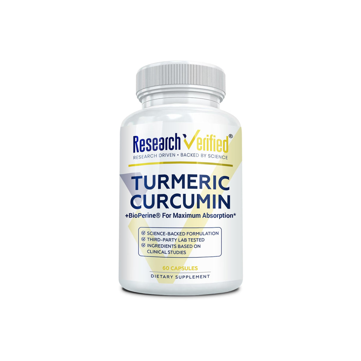 Research Verified Turmeric Curcumin bottle for daily antioxidant support.