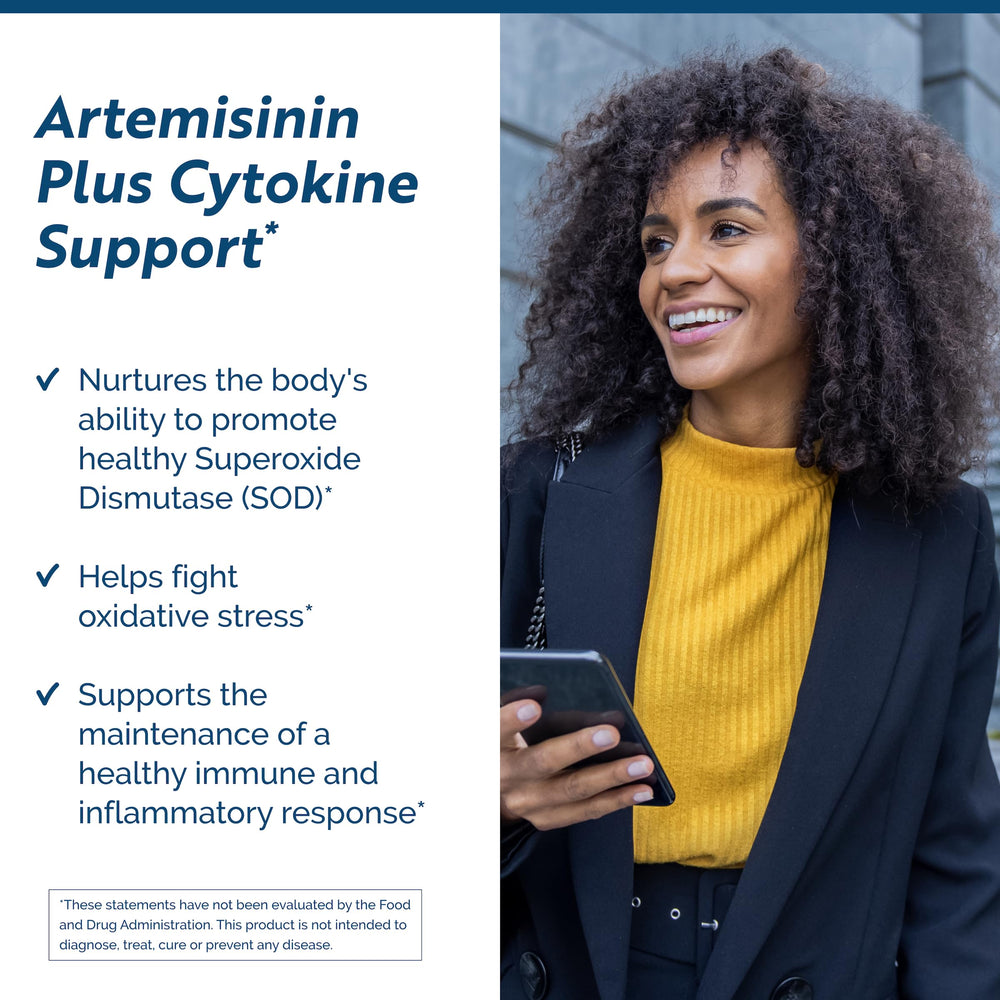 Close-up of Researched Nutritionals Artemisinin SOD capsules.
