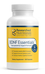Researched Nutritionals BDNF Essentials bottle supports memory and focus.