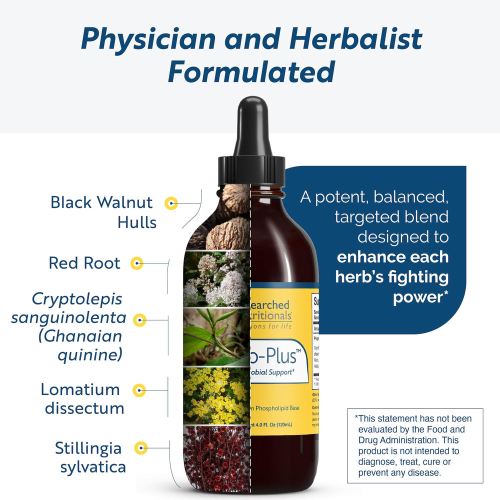 Crypto-Plus tincture bottle with herbal extracts ready for daily microbalance routines.