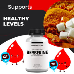 Research Labs berberine capsules close-up highlights compact daily form.