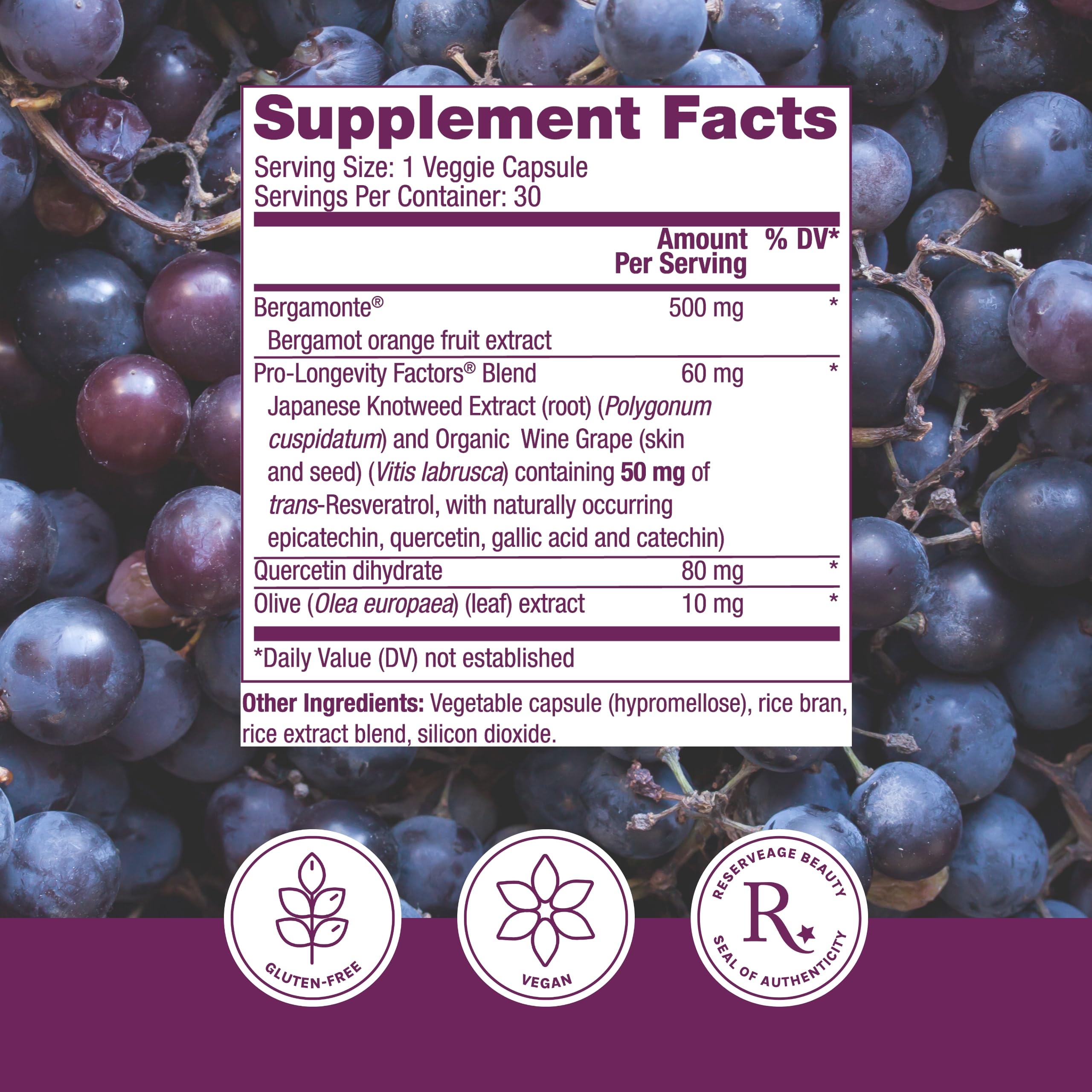 Reserveage Beauty Bergamot Cholesterol Support capsules for heart-friendly antioxidant support.