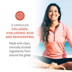 Reserveage Beauty Collagen Booster glass with capsules ready to take supports joint comfort.