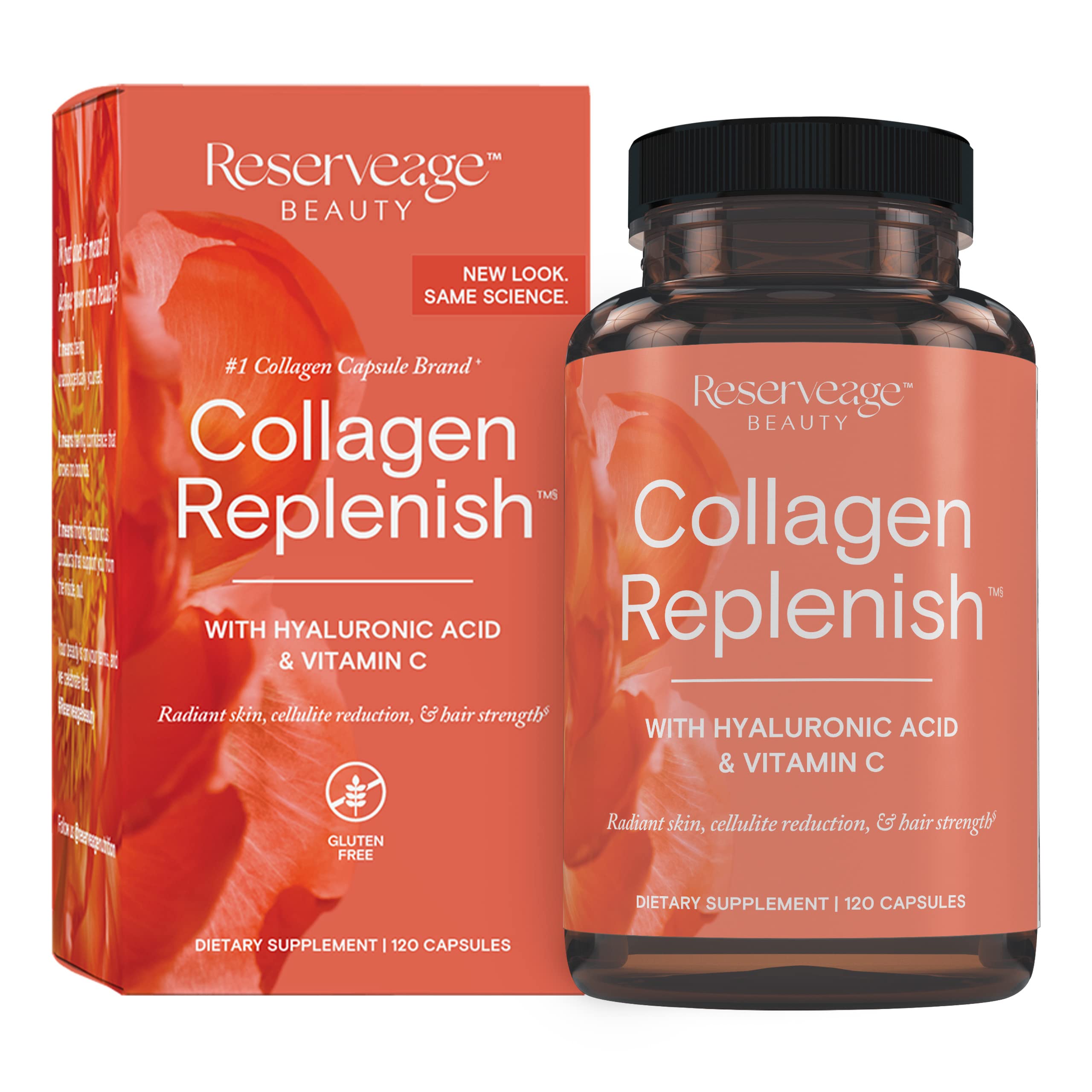 Reserveage Beauty Collagen Replenish bottle close-up for radiant skin